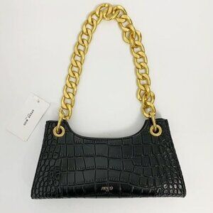 croc embossed faux leather Shoulder Bag for Women PU chunky chain adjustable nwt